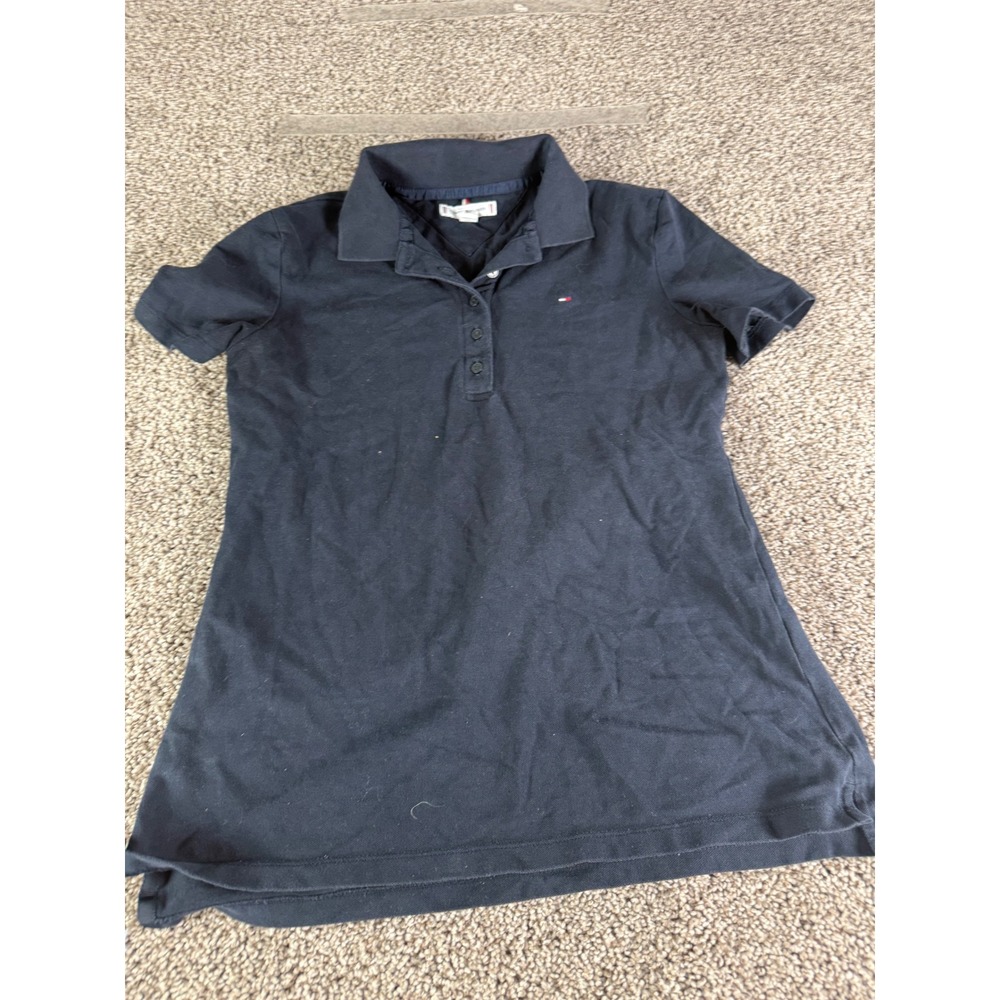 Tommy Hilfiger Mens Navy Blue Short Sleeve Pique Polo Shirt Small Flag Logo